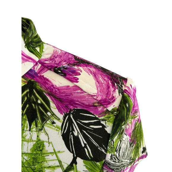 Vintage 60s Short Sleeve Belted Peplum Top Hawaiian Hibiscus Print - Picture 6 of 7